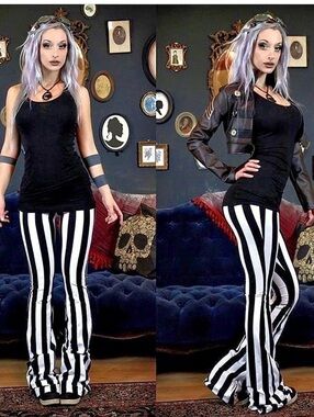 Black & White Striped Flare Pants Steampunk Bellydance Festival Bohemian Circus